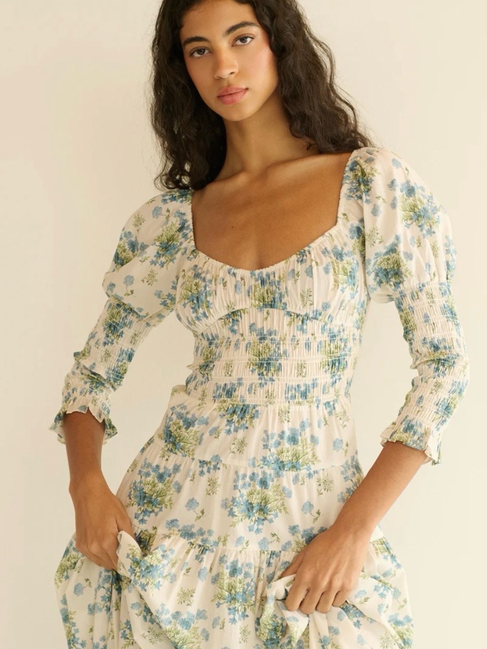 Doen Cream Maxi Dress with Blue and Green Floral Print - Picture 3 of 10